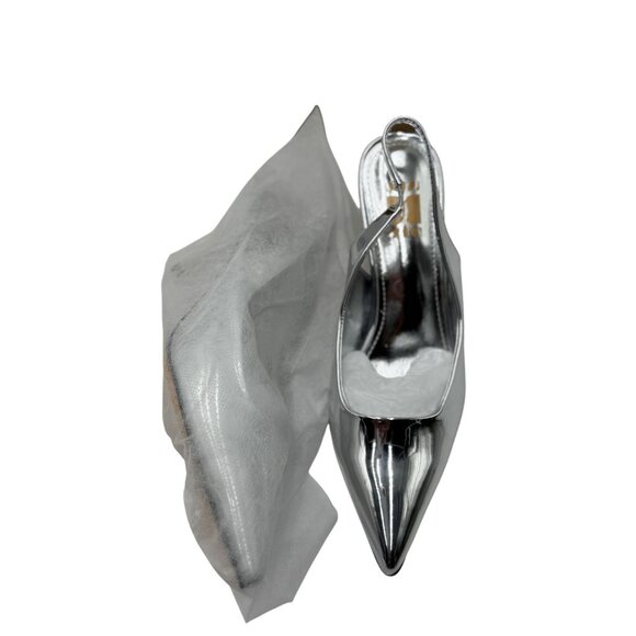NEW Heelchic Womens Size 6 Silver Pointed Toe Slingback Heels Kitten Heel - Picture 16 of 16
